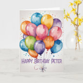 オーダーメイド ハッピー バースデー 風船 水彩画 カード (黄色い花)