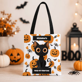 オーダーメイド ハロウィン トリックオアトリートバッグ かわいい黒猫 トートバッグ