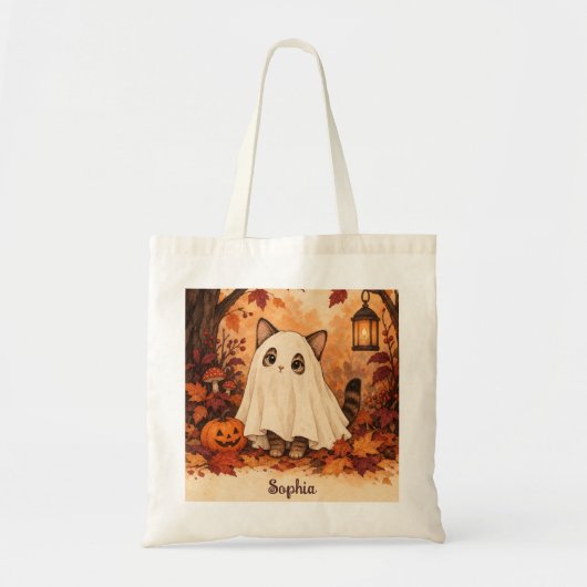 オーダーメイド ハロウィン 子猫 幽霊 コスチューム トートバッグ (正面)