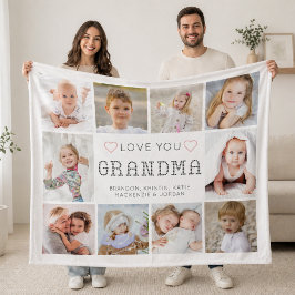 オーダーメイド ハートの「Love You Grandma」10枚写真入り フリースブランケット