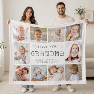 オーダーメイド ハートの「Love You Grandma」10枚写真入り フリースブランケット