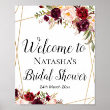 オーダーメイド バーガンディ ボヘミアンフラワー サイン 8x10インチ