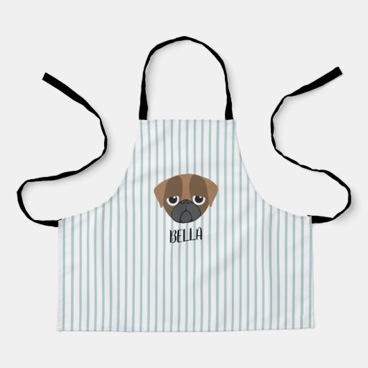 オーダーメイド パグ 犬 名前入り ブーストライプ エプロン (正面)