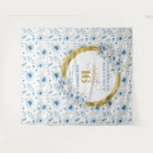 オーダーメイド パステルブルー スイート16 ゴールドグリッター タペストリー (正面(横))