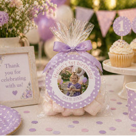 オーダーメイド パープルドット 写真入り 1歳の誕生日 ラウンドシール