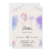 オーダーメイド パープルユニコーン 誕生日招待状