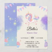 オーダーメイド パープルユニコーン 誕生日招待状 招待状 (正面/裏面)
