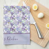 オーダーメイド パープル イエロー アイリス フラワーパターン ウォーターカラー キッチンタオル (四つ折り)