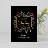 オーダーメイド ビジネス クリスマス ホーリー パインの葉 箔招待状 (立ち正面)