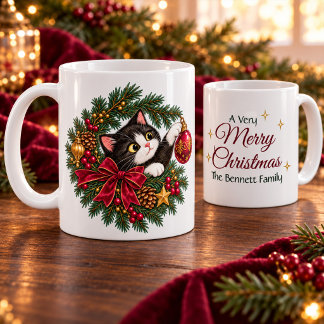 オーダーメイド ビンテージタキシードキャットクリスマスマグカップ コーヒーマグカップ