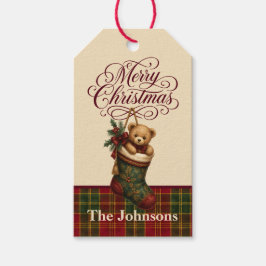 オーダーメイド ビンテージ テディベア クリスマス ストッキング ギフトタグ
