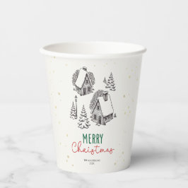オーダーメイド ビンテージ 冬の村 クリスマスおめでとう 紙コップ