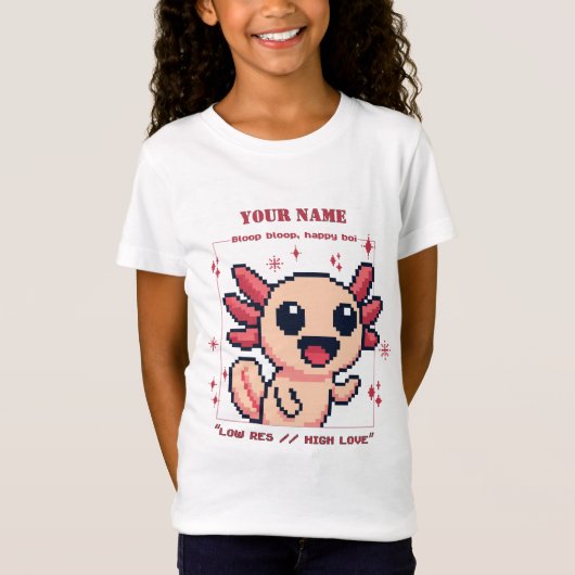 オーダーメイド ピクセル アホロートル Tシャツ — カスタムネーム 8 (正面)
