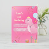 オーダーメイド ピンクの恐竜の誕生日招待状 招待状 (スタンド正面)
