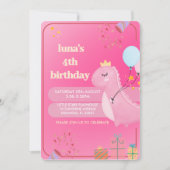 オーダーメイド ピンクの恐竜の誕生日招待状 招待状 (正面)