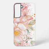 オーダーメイド ピンクの花と蝶のスマホケース SAMSUNG GALAXYケース (裏面)