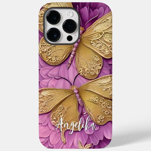 オーダーメイド ピンクの花 ゴールドの蝶 名前入り Case-Mate iPhoneケース (裏面)