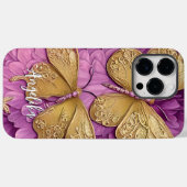 オーダーメイド ピンクの花 ゴールドの蝶 名前入り Case-Mate iPhoneケース (裏面 (横))
