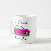 オーダーメイド ピンクの車 新しい運転免許証 コーヒーマグカップ (正面左)