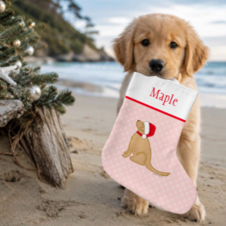 オーダーメイド ピンクサンタの犬のクリスマスストッキング ラージクリスマスストッキング