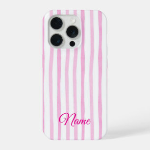 オーダーメイド ピンクストライプのスマホケース – 名前入り iPhone 15 PROケース