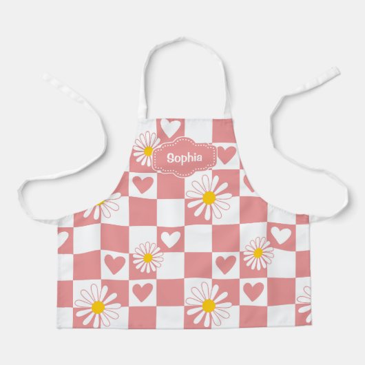 オーダーメイド ピンクチェック柄エプロン エプロン (正面)