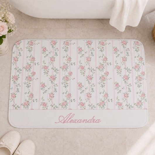 オーダーメイド ピンクバラ 花柄 バスマット