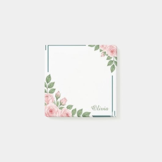 オーダーメイド ピンクフラワーの水彩付箋 ポストイット (正面)