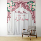 オーダーメイド ピンクフラワーの結婚式用背景 タペストリー (インサイチュ)