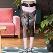 オーダーメイド ピンク黒ストライプの猫好きレディ レギンス