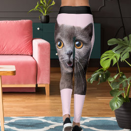 オーダーメイド ピンク黒ストライプの猫好きレディ レギンス