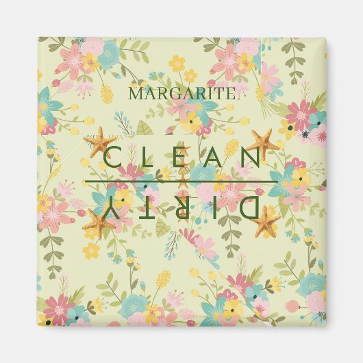 オーダーメイド ピンク イエロー グリーン 花模様 マグネット (正面)