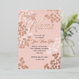 オーダーメイド ピンク エレガント フラワー ブルーミング パーティー 箔招待状