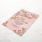 オーダーメイド ピンク エレガント フラワー ブルーミング パーティー 箔招待状 (回転した状態)