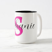 オーダーメイド ピンク ネーム モノグラム ギフト ツートーンマグカップ (正面右)
