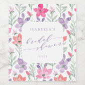 オーダーメイド ピンク パープル 水彩 花 ブライダルシャワー ワインラベル (シングルラベル)