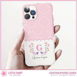 オーダーメイド ピンク フローラル iPhone 16ケース