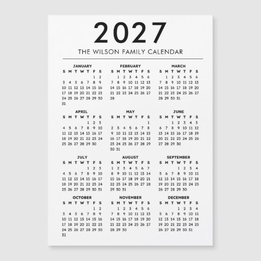 オーダーメイド ファミリー ウォールカレンダー 2027 (正面)