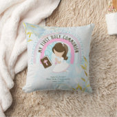 オーダーメイド ファースト ホーリー コミュニオン 可愛い 茶色の髪の女の子 クッション (ブランケット)