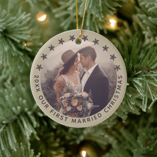 オーダーメイド ファースト 結婚 クリスマス エレガントなカーキ色 セラミックオーナメント (ツリー)