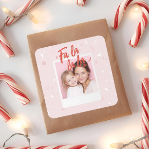 オーダーメイド ファ・ラ・ラ・ラ ピンクのクリスマス 写真入り スクエアシール