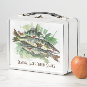 オーダーメイド フィッシング スナック 水彩画の魚 メタルランチボックス