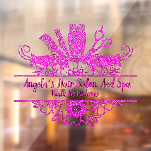 オーダーメイド フェイク ピンク グリッター ヘア サロン エンド スパ ウィンドウサイン (シート2)