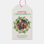 オーダーメイド フェスティブ リース フォト & ファミリー ネーム ホリデー ギフトタグ (裏面)