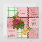 オーダーメイド フォト キルト ブロック 赤 ピンク ローズ 緑 格子 招待状 (裏面)