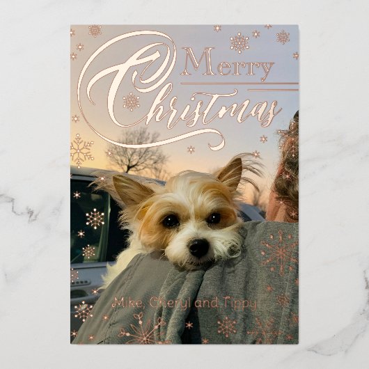 オーダーメイド フォト スノーフレーク タイポグラフィー クリスマス 箔シーズンカード (正面)