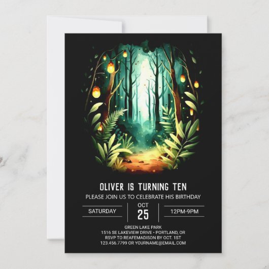 オーダーメイド フォレスト ファンタジー ウッディー バースデー 招待状 (正面)