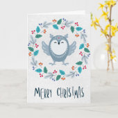 オーダーメイド フクロウのクリスマスカード カード (黄色い花)