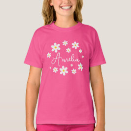 オーダーメイド フラワーデイジー ピンクTシャツ 女の子 Tシャツ