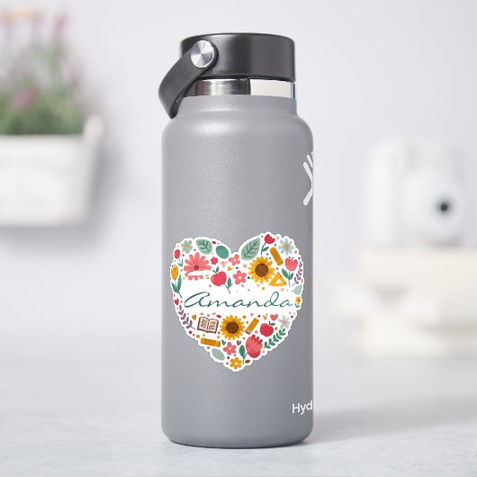 オーダーメイド フラワーハート 名前 カスタムボタニカル シール (HydroFlask)